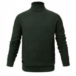 Męski Golf Bawełniany (Faktura Tkaniny) - Pako Jeans - Butelkowa Zieleń. Zielone golfy Pako Jeans, l, bez wzorów, z bawełny, bez ramiączek. Za 209.00 zł.