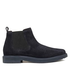 Sztyblety Geox. Niebieskie botki sznurowane Geox, bez wzorów, bez obcasa, bez zapięcia. Za 519.99 zł.
