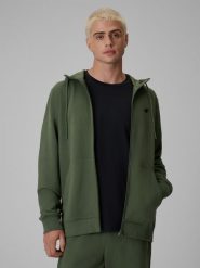 4F Bluza dresowa regular z kapturem męska - oliwkowa L. Brązowe bluzy 4F, l, bez wzorów, z dresówki, z kapturem. Za 169.99 zł.