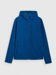 4F Kurtka softshell wiatroodporna męska - turkusowa XL. Niebieskie kurtki 4F, na zimę, m, bez wzorów, z dzianiny, z kapturem. W wyprzedaży za 249.99 zł.