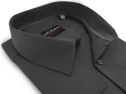 Grafitowa gładka koszula męska MODINI A66A. Szare koszule Modini Moda Męska, m, bez wzorów, z bawełny, bez kołnierzyka, bez ramiączek. W wyprzedaży za 157.50 zł.