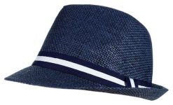 Letni Męski Kapelusz, Wakacyjny, Granatowy, Trilby z Paskiem, Pako Jeans. Niebieskie kapelusze Pako Jeans, bez wzorów, z jeansu, klasyczne. Za 55.00 zł.