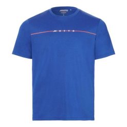 Koszulka polo z grafiką UV ochronną Musto Evo. Niebieskie koszulki polo Musto, m, bez wzorów, bez kołnierzyka, bez ramiączek. Za 248.50 zł.