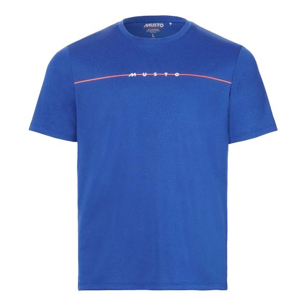 Koszulka polo z grafiką UV ochronną Musto Evo. Niebieskie koszulki polo Musto, m, bez wzorów, bez kołnierzyka, bez ramiączek. Za 248.50 zł.