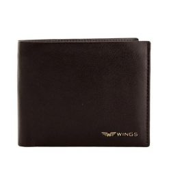 Męski portfel WINGS z naturalnej skóry bydlęcej Brown. Brązowe portfele Wings, bez wzorów, ze skóry. Za 119.90 zł.