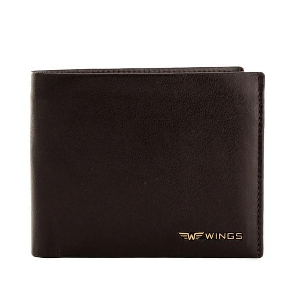 Męski portfel WINGS z naturalnej skóry bydlęcej Brown. Brązowe portfele Wings, bez wzorów, ze skóry. Za 119.90 zł.