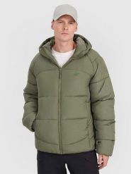 4F Kurtka puchowa z wypełnieniem syntetycznym męska - khaki XL. Brązowe kurtki 4F, na zimę, m, bez wzorów, z dzianiny, z kapturem. Za 329.99 zł.