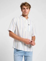MESKA KOSZULA LEE POPOVER SHIRT SS SHY BLUE 112364226. Niebieskie koszule Lee, m, bez wzorów, bez kołnierzyka, bez ramiączek. Za 149.99 zł.