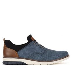 Półbuty Rieker. Niebieskie eleganckie półbuty Rieker, bez wzorów, bez obcasa, bez zapięcia. Za 389.99 zł.