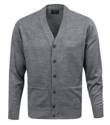 Męski Sweter Wełniany na Guziki - Kardigan - Pako Jeans - Popielaty. Szare swetry rozpinane Pako Jeans, l, bez wzorów, z jeansu, bez kołnierzyka, bez ramiączek. Za 225.00 zł.