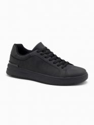 Casualowe jednolite buty męskie z eko nubuku – czarne V4 OM-FOCS-0151 - 44. Czarne buty sportowe casual Ombre Clothing, z aplikacjami, z gumy, bez zapięcia. Za 189.99 zł.