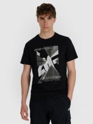 4F T-shirt regular z nadrukiem męski - czarny XL. Czarne t-shirty 4F, m, bez wzorów, z bawełny, bez kołnierzyka, bez ramiączek. Za 69.99 zł.