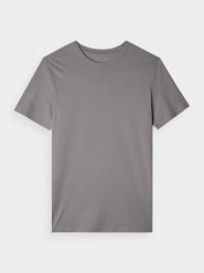 4F T-shirt regular gładki męski - szary S. Szare t-shirty 4F, m, bez wzorów, z bawełny, bez kołnierzyka, bez ramiączek. Za 49.99 zł.