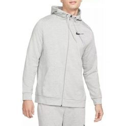 Bluza Męska Rozpinana z Kapturem Nike Dri-FIT Full Zip. Szare bluzy z kapturem Nike, m, bez wzorów, z kapturem. Za 276.30 zł.
