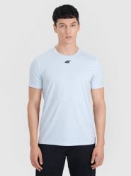 4F Koszulka treningowa szybkoschnąca męska - niebieska L. Niebieskie t-shirty 4F, l, bez wzorów, z elastanu, bez kołnierzyka, bez ramiączek. Za 99.99 zł.