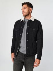 Kurtka jeansowa sherpa - czarny. Czarne kurtki Sinsay, l, bez wzorów, z denimu, bez kaptura. Za 79.99 zł.