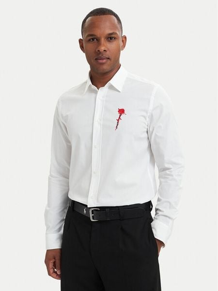 HUGO Koszula Emero 50566268 Biały Relaxed Fit. Białe koszule Hugo, m, bez wzorów, z bawełny, bez kołnierzyka, bez ramiączek. Za 449.99 zł.