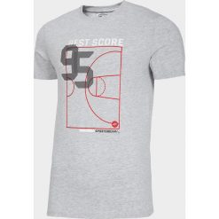 T-shirt męski TSM018 - chłodny jasny szary melanż. Szare t-shirty 4F, m, bez wzorów, z bawełny, bez kołnierzyka, bez ramiączek. W wyprzedaży za 34.99 zł.