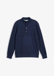 Bluza z listwą guzikową z czystej bawełny organicznej. Niebieskie bluzy bonprix, m, bez wzorów, z bawełny, bez kaptura. Za 99.99 zł.