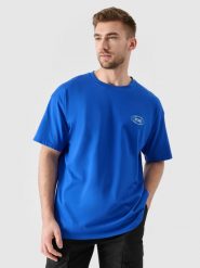 4F T-shirt oversize z nadrukiem męski - niebieski S. Niebieskie t-shirty 4F, m, bez wzorów, z bawełny, bez kołnierzyka, bez ramiączek. Za 69.99 zł.