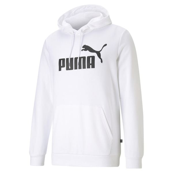Męska bluza z kapturem i dużym logo z kolekcji Essentials PUMA White. Białe bluzy Puma, m, bez wzorów, prążkowane, z kapturem. Za 229.10 zł.