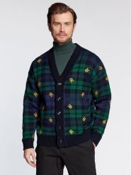 Tommy Hilfiger Kardigan Monogram MW0MW29037 Granatowy Regular Fit. Niebieskie swetry rozpinane Tommy Hilfiger, m, bez wzorów, z bawełny, bez kołnierzyka, bez ramiączek. Za 1,149.00 zł.