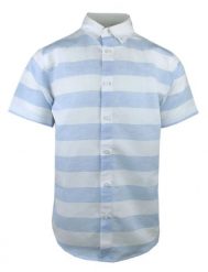 Lniano-Bawełniana Koszula Weekendowa - Pako Jeans - Biało-Błękitna w Pasy. Niebieskie koszule Pako Jeans, l, bez wzorów, z bawełny, bez kołnierzyka, bez ramiączek. Za 185.00 zł.