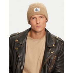Czapka Calvin Klein. Brązowe czapki zimowe CALVIN KLEIN, bez wzorów. Za 199.99 zł.