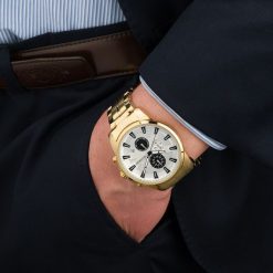 Zegarek męski na bransolecie duży solidny chronograf datownik złoty Beltimore BT04. Żółte zegarki złote. Za 149.99 zł.