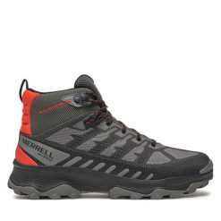 Trekkingi Merrell. Szare botki sznurowane Merrell, bez wzorów, bez obcasa, bez zapięcia. Za 399.99 zł.
