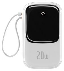 Baseus Qpow PRO z kablem Lightning portem USB-C i USB 20000mAh 20W biały. Białe powerbanki . Za 129.90 zł.
