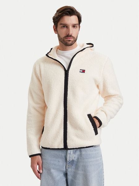 Tommy Jeans Polar Teddy DM0DM19224 Kremowy Regular Fit. Białe bluzy z polaru Tommy Jeans, m, bez wzorów, z jeansu, bez kaptura. Za 649.99 zł.