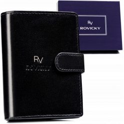 Portfel skórzany Rovicky RV-7680278-5-L-BCA-4 czarny. Czarne portfele ROVICKY, bez wzorów, ze skóry. Za 70.00 zł.