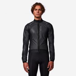 Kurtka rowerowa szosowa Van Rysel Racer Ultralight przeciwdeszczowa. Czarne kurtki VAN RYSEL, l, bez wzorów, z materiału, bez kaptura. Za 219.99 zł.