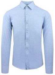 Elegancka Koszula z Dzianinowej Tkaniny - Prosty Krój - Błękitna. Niebieskie koszule Pazzani, bez wzorów, z bawełny, bez kołnierzyka, bez ramiączek. Za 199.00 zł.