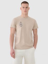4F T-shirt regular z nadrukiem męski - beżowy 3XL. Brązowe t-shirty 4F, m, bez wzorów, z bawełny, bez kołnierzyka, bez ramiączek. W wyprzedaży za 49.99 zł.