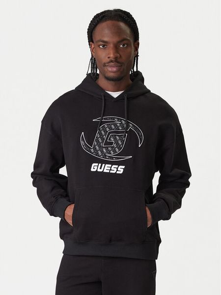 Guess Bluza Z6RQ05 K9YI1 Czarny Regular Fit. Czarne bluzy Guess, m, z aplikacjami, z bawełny, bez kaptura. Za 394.99 zł.