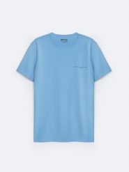 Koszulka męska z niewielkim nadrukiem na piersi niebieska Irter 401. Niebieskie t-shirty BIG STAR, l, bez wzorów, z dzianiny, bez kołnierzyka, bez ramiączek. Za 99.99 zł.
