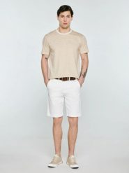 Koszulka męska w paski beżowa Oler 801. Brązowe t-shirty BIG STAR, l, z aplikacjami, z dzianiny, bez kołnierzyka, bez ramiączek. Za 99.99 zł.