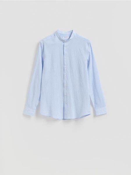 Koszula slim ze stójką - jasnoniebieski. Niebieskie koszule Reserved, l, bez wzorów, z bawełny, bez kołnierzyka, bez ramiączek. Za 129.99 zł.