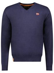Geographical Norway Sweter w kolorze granatowym rozmiar: L. Niebieskie swetry nierozpinane Geographical Norway, l, bez wzorów, bez kołnierzyka, bez ramiączek. Za 105.63 zł.