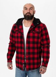 Kurtka męska Pitbull flanelowa z kapturem Pioneer. Czarne kurtki PITBULL, na lato, m, z aplikacjami, z bawełny, z kapturem. Za 249.00 zł.
