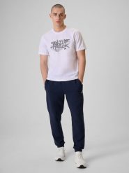 4F Spodnie dresowe joggery męskie - granatowe L. Niebieskie joggery i bojówki 4F, l, bez wzorów, z dresówki. Za 169.99 zł.