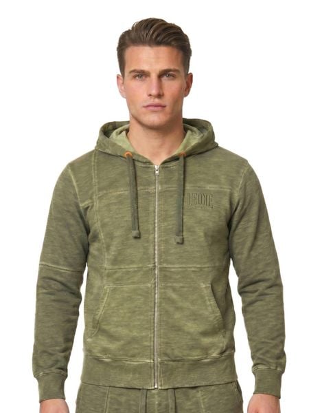 Męska bluza z kapturem Old Wash zapinana na zamek. Niebieskie bluzy z kapturem LEONE 1947 APPAREL, m, bez wzorów, z tkaniny, z kapturem. Za 412.58 zł.