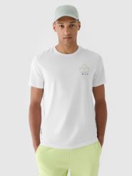 4F T-shirt regular z nadrukiem męski - biały L. Białe t-shirty 4F, l, bez wzorów, z bawełny, bez kołnierzyka, bez ramiączek. W wyprzedaży za 39.99 zł.