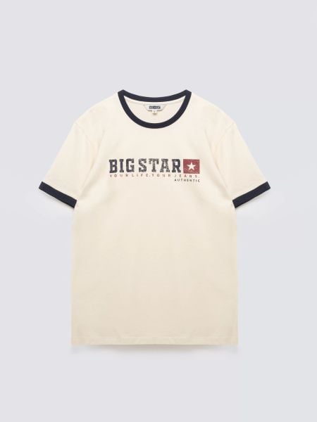 Koszulka męska z linii Authentic z logo BIG STAR perłowa Summet 103. Białe t-shirty BIG STAR, l, bez wzorów, z bawełny, bez kołnierzyka, bez ramiączek. Za 99.99 zł.
