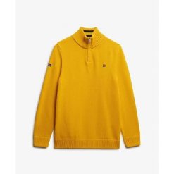 Sweter z kołnierzem typu camionneur, dzianina i bawełna Superdry. Żółte swetry nierozpinane Superdry, na zimę, m, bez wzorów, z bawełny, bez kołnierzyka, bez ramiączek. Za 383.10 zł.