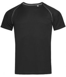 Koszulka T-shirt, Czarna, Sportowa, ACTIVE-DRY Poliester, Raglanowe Rękawy. Czarne bezrękawniki Stedman, bez wzorów, z materiału, bez ramiączek, na fitness i siłownię. Za 55.00 zł.