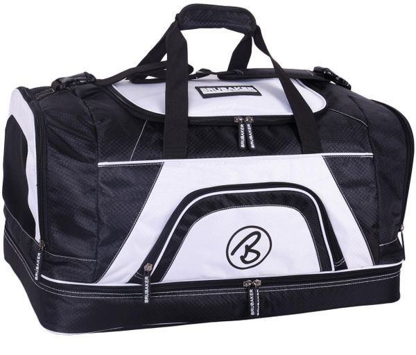 BRUBAKER torba sportowa 52 L - z przegrodą na mokre rzeczy i buty - czarno-biała. Białe torby na ramię X2, bez wzorów, z materiału, na ramię, duże, bez dodatków. Za 188.99 zł.