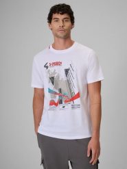 4F T-shirt regular z nadrukiem męski - biały L. Białe t-shirty 4F, l, bez wzorów, z bawełny, bez kołnierzyka, bez ramiączek. Za 79.99 zł.